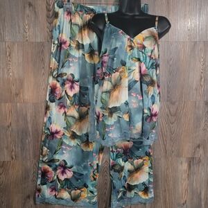 CACIQUE 2 pc Silky Pajama Cami Pant Set 18/20 Hyper-Realistic Floral Lacey Sleep